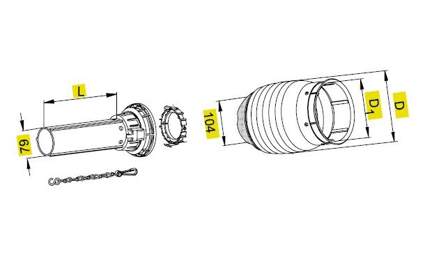 [WALTPGH20L1000-BI02] Stofkap Binnen PG20 lengte 1000mm met tussen ring en lange kap