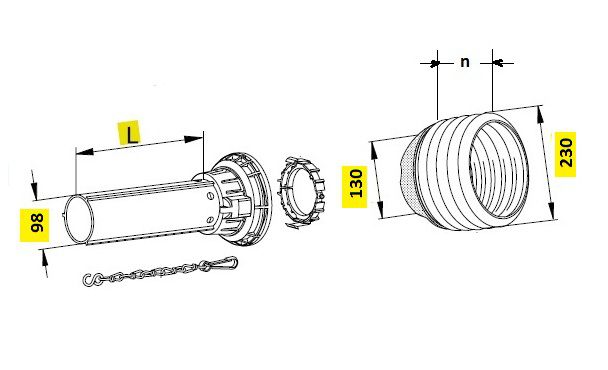 [WALTPGH30L1000-BI00] Stofkap Binnen PG30 lengte 1000mm