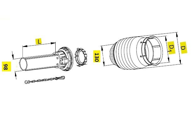 [WALTPGH30L1000-BI01] Stofkap Binnen PG30 lengte 1000mm  met tussen ring