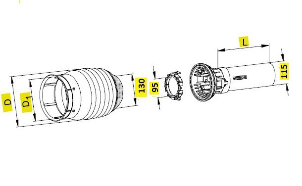[WALTPGH30L1000-BU01] Stofkap Buiten PG30 lengte 1000mm  met tussen ring