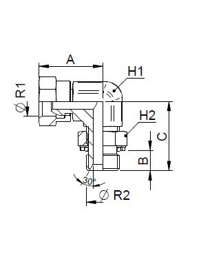 [FONT34.10.12.12] 3/4" BSP vouweliik x 3/4" BSP mannelijk instelbaar - 90°