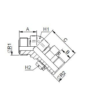 [FONT74.45.12.12] 1.3/16" ORFS X 3/4" BSP instelbaar - 45°