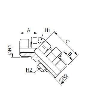 [FONT74.46.06.08] 11/16" ORFS X 3/4" UNF instelbaar - 45°