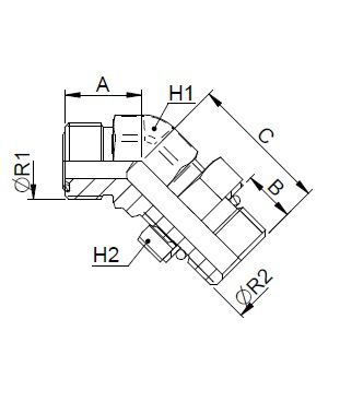 [FONT74.47.16.33] 1.7/16" ORFS X M 33x2,0 instelbaar - 45°