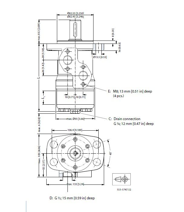 [DANF151-5007] Motor OMP 250 cc - as 32 mm - max.250 t/min - max. 60 l/min - max. 90 bar - Side port