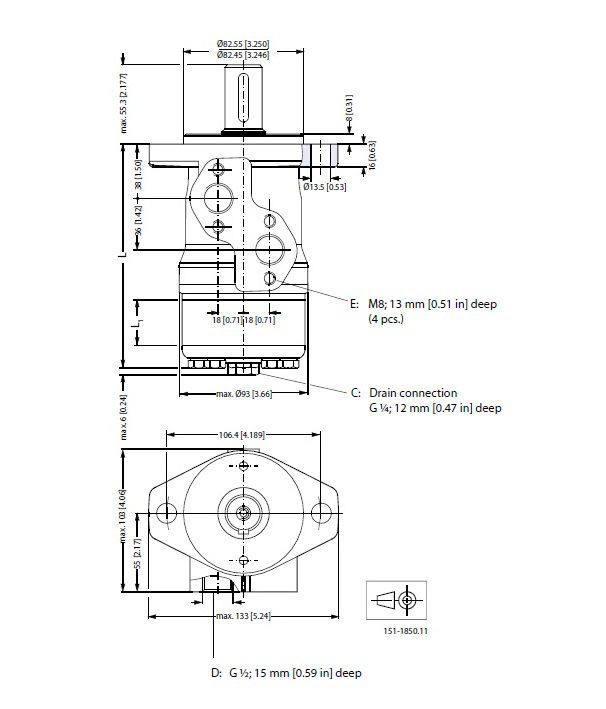 [DANF151-0613] Motor OMP 125 cc - as 25 mm - max.480 t/min - max. 60 l/min - max. 140 bar - Side port