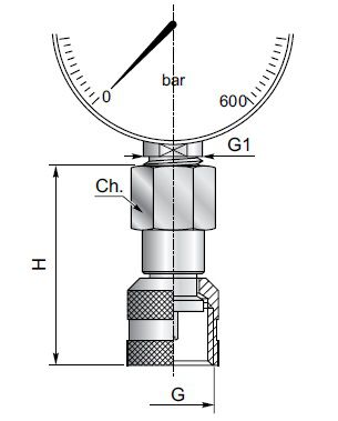[DKWK 80 800 302] Druknemer manometer (vrouwelijk 1/2" BSP) x  (vrouwelijk M16 x 2)