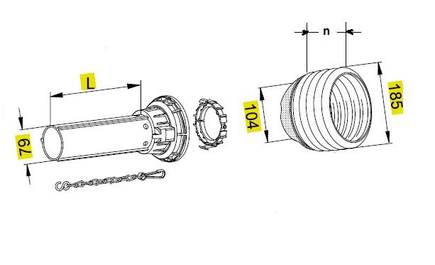 [WALTPGH20L1500-BI00] Stofkap Binnen PG20 lengte 1500mm