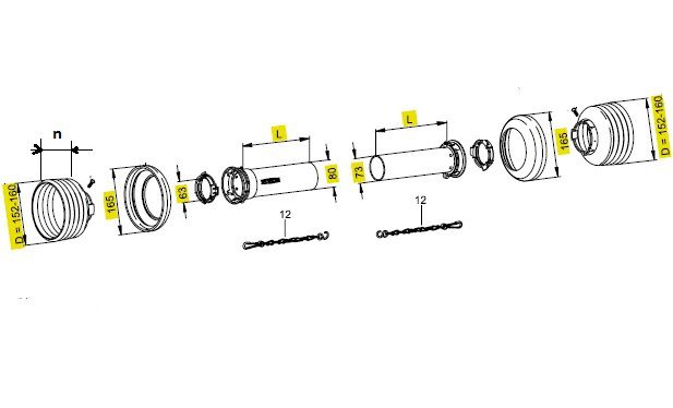 [WALTSD25L1000] Complete bescherming SD25 lengte 1000mm met kap Ø 160mm