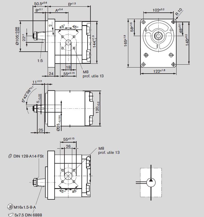 [DKWK 81 018 009 B]  Pomp 4 gaten 102,0 x 145 - conische as - 32,0 cc - Links draaien - Bosch