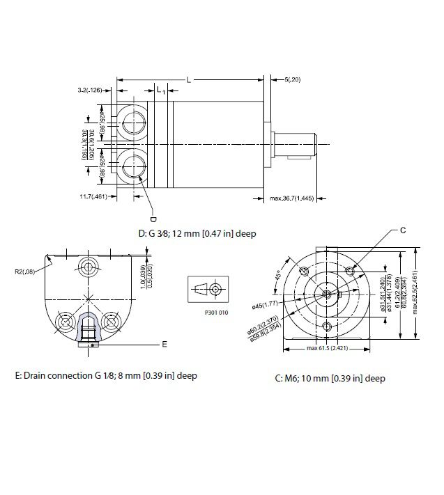 [DANF151G0279] Motor OMM 40,0 cc - as 16 mm - max.500 t/min - max. 20 l/min - max.90 bar - Side ports