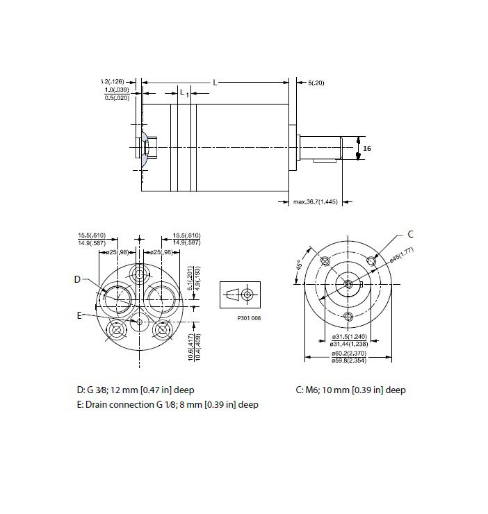 [DANF151G0003] Motor OMM 32,0 cc - as 16 mm - max.630 t/min - max. 20 l/min - max.100 bar - End ports