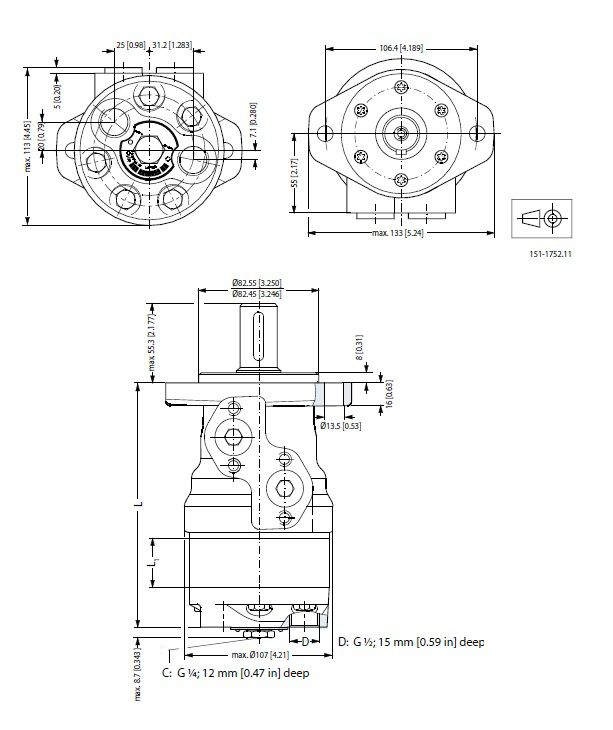 [DANF151-6198] Motor OMR 375 cc - as 25 mm - max.160 t/min - max. 60 l/min - max. 55 bar - End port