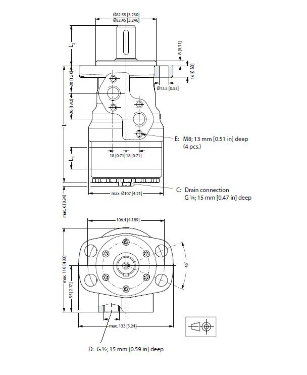 [DANF151-6001] Motor OMR 80 cc - as 32 mm - max.750 t/min - max. 60 l/min - max. 175 bar - Side port