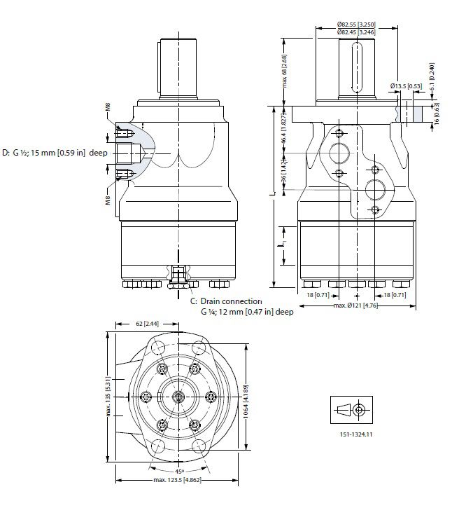 [DANF151H1002] Motor OMH 200 cc - as 32 mm - max.370 t/min - max. 75 l/min - max. 175 bar - Side port