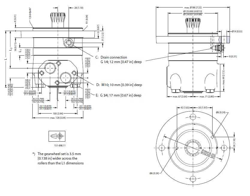 [DANF151B3038] Motor OMTS 250 cc - as Ø 1.7/16" - getand 16 T - max.500 t/min - max. 125 l/min - max. 200 bar