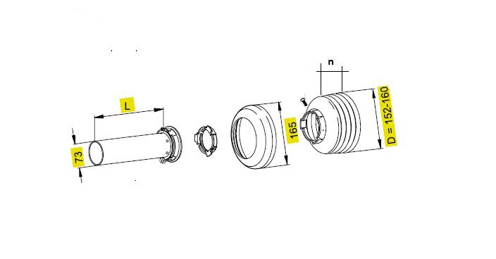 [WALTSDH25L1000-BI00] Stofkap Binnen SD25 lengte 1000mm met kap Ø 160mm