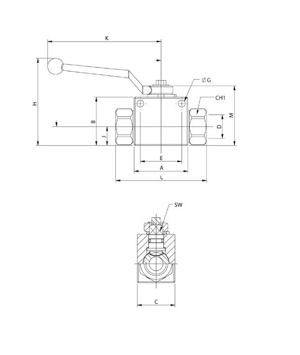 [DKWK 80 900 111] Kogelkraan 2 wegen 3/8" BSP binnen