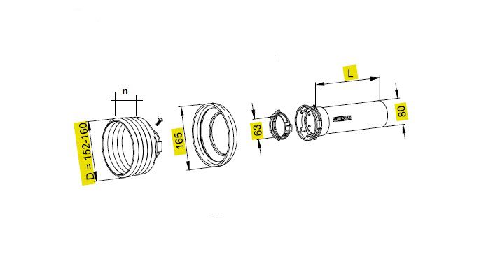 [WALTSDH25L1000-BU00] Stofkap Buiten SD25 lengte 1000mm met kap Ø 160mm