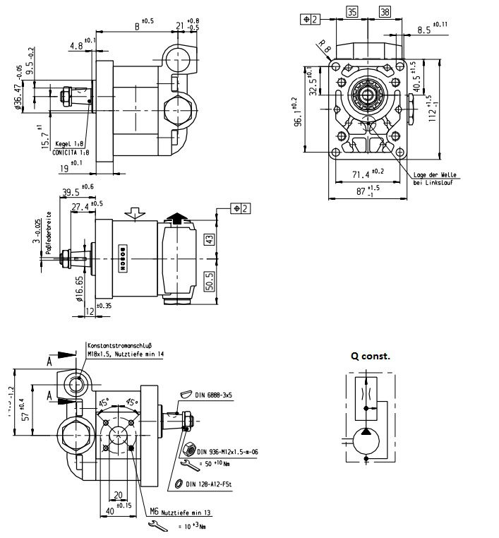 [DKWK 81 009 103 B] Pomp 4 gaten 71,4 x96 - conische as - 11,0 cc - Rechts draaien - Bosch