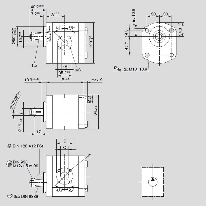 [DKWK 81 004 003 B]  Pomp 2 gaten 60,0 x 60 - conische as - 16,0 cc - Links draaien - Bosch