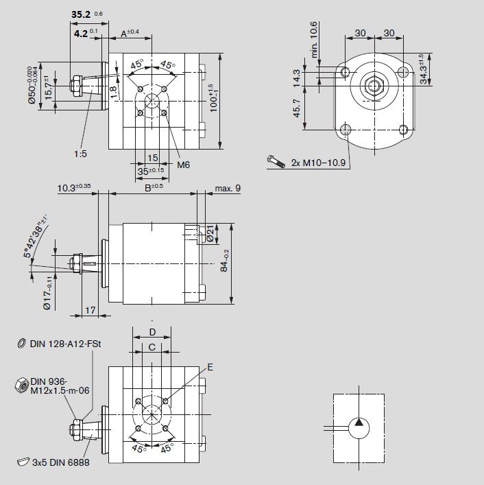 [DKWK 81 001 004 B]  Pomp 2 gaten 60,0 x 60 - conische as - 8,0 cc - Links draaien - Bosch ( Speciaal IHC )