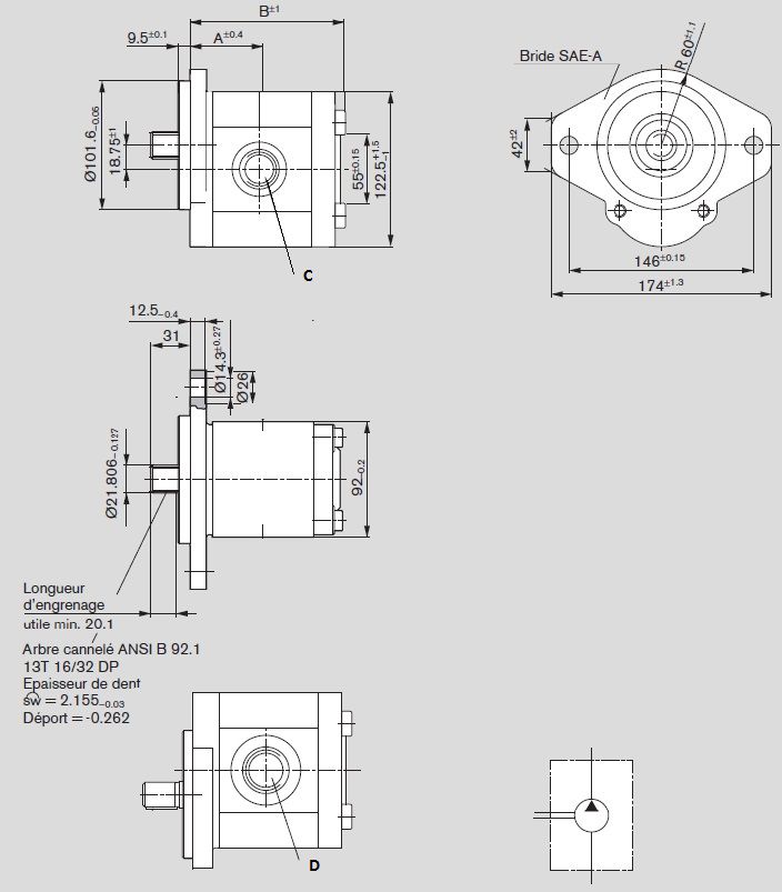 [DKWK 81 001 007 B] Pomp 2 gaten 146,0 - SAE B - spline as 13T - 32,0 cc - Rechts draaien - Bosch
