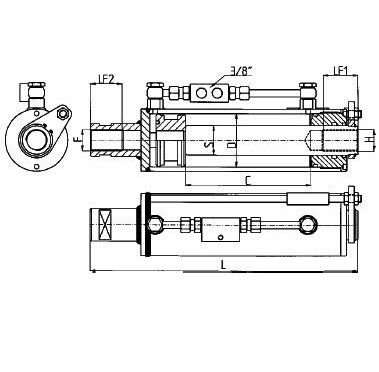 [DKWK 90 510 120] Hydraulisch derde punt - M30 x M30 - stang Ø 45 mm - boring Ø 80 mm - slag 210 mm