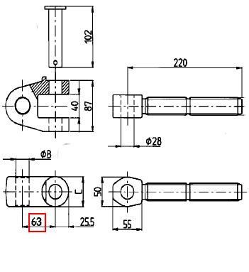 [DKWK 90 500 578] Gaffelkop Ø 28,2 mm - M36 rechts