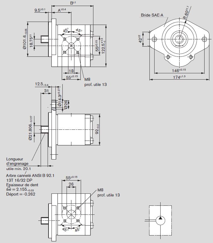 [DKWK 81 065 001 B] Pomp 2 gaten 146,0 - SAE B - spline as 13T - 45,0 cc - Rechts draaien - Bosch
