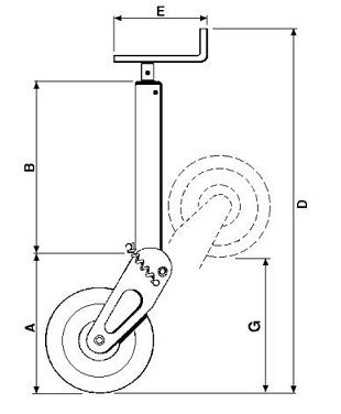 [DKWK 91 000 047] Steunvoet  met wiel 320 x 90 mm - max 1500 kg