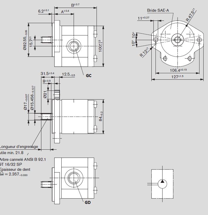 [DKWK 81 053 001 B]  Pomp 2 gaten 106,4 - SAE A - spline as 9T - 11,0 cc - Links draaien - Bosch