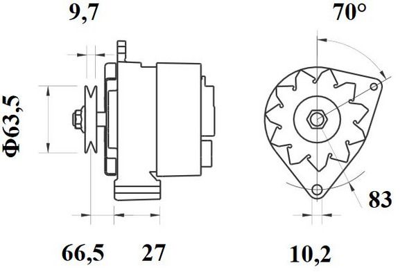 [ISKRIA0208] Alternator Mahle MG374  14V - 55 A - Links draien