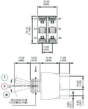 [DKWK 80 305 629 H] Dubbele tuimelschakelaar 3 standen - terug center - off - terug centerr