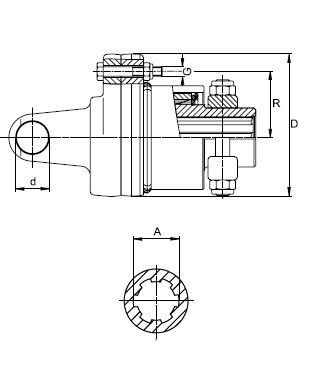 [WALT58.112.18/480] Breekboutkoppeling met vrijloop rechts W2500 - 1.3/4" - 6 / 480 daNm / bout M12 met klembout