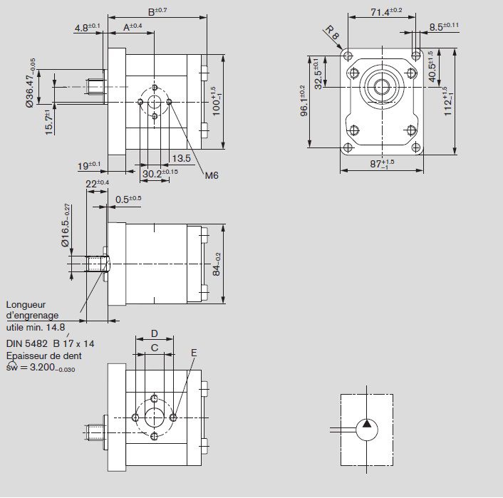 [DKWK 81 005 115 B]  Pomp 4 gaten 71,4 x 96 - spline as 9T - 14,0 cc - Links draaien - Bosch