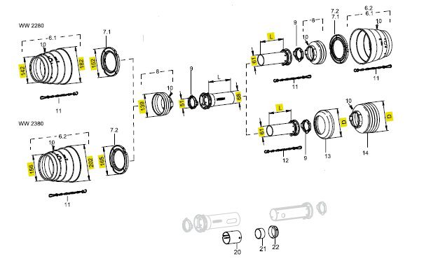 [WALT82.83.13] Loopring SD15 - SDF15 - SD25 - SD25/1 - SDF25 grote hoek WW2380 - buiten Ø 165 mm