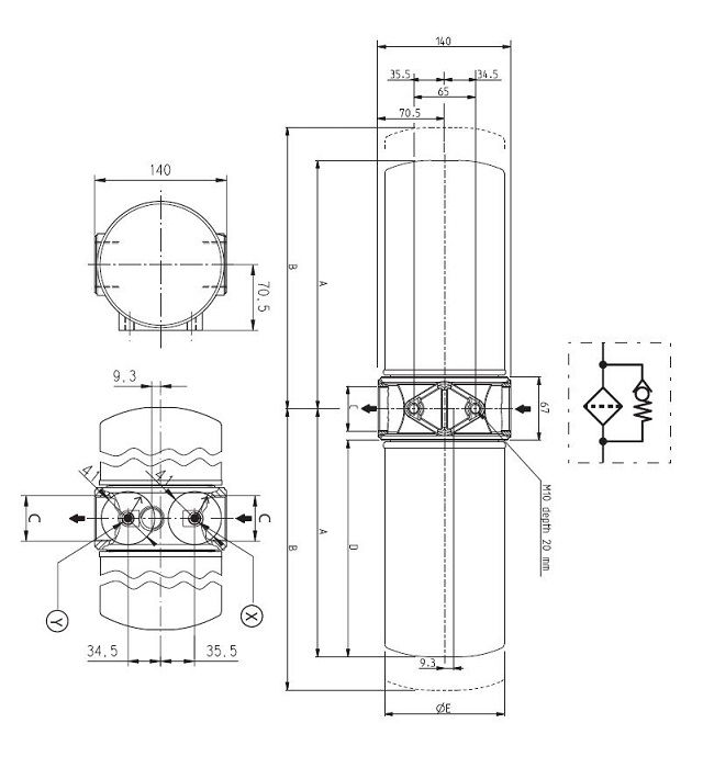 [DKWK 80 020 066 H] Dubbel filter met houder 1.1/2" BSP - 25 microns - max 110L/min met by-pass en indicator