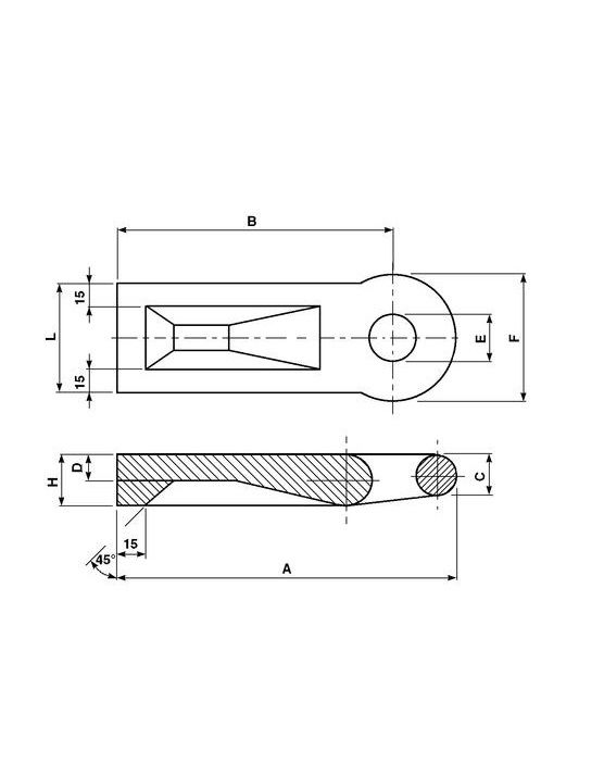 [DKWK 91 000 095] Trehoog  plat - breedte 100 mm - oog Ø 50 mm