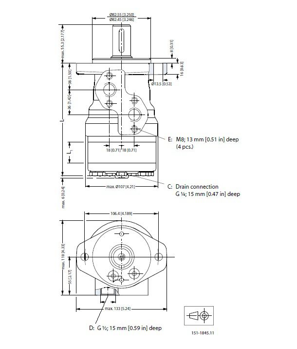 [DANF151-0208] Motor OMR 125 cc - as 32 mm - max.475 t/min - max. 60 l/min - max. 175 bar - Side port