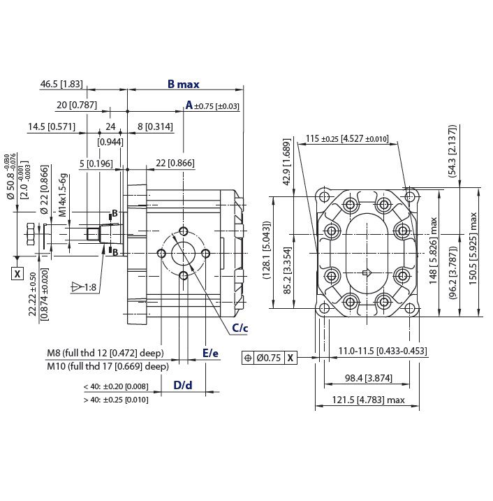 [DKWK 81 300 004 S] Pomp 4 gaten 98,0 x128 - conische as - 38 cc - Rechts draaien