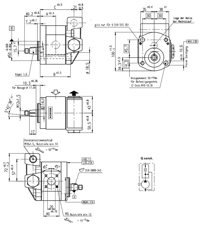 [DKWK 81 099 031 B]  Pomp 2 gaten 60,0 x 60 - conische as - 11 cc - Vaste stroon 12 L - Links draaien - Bosch