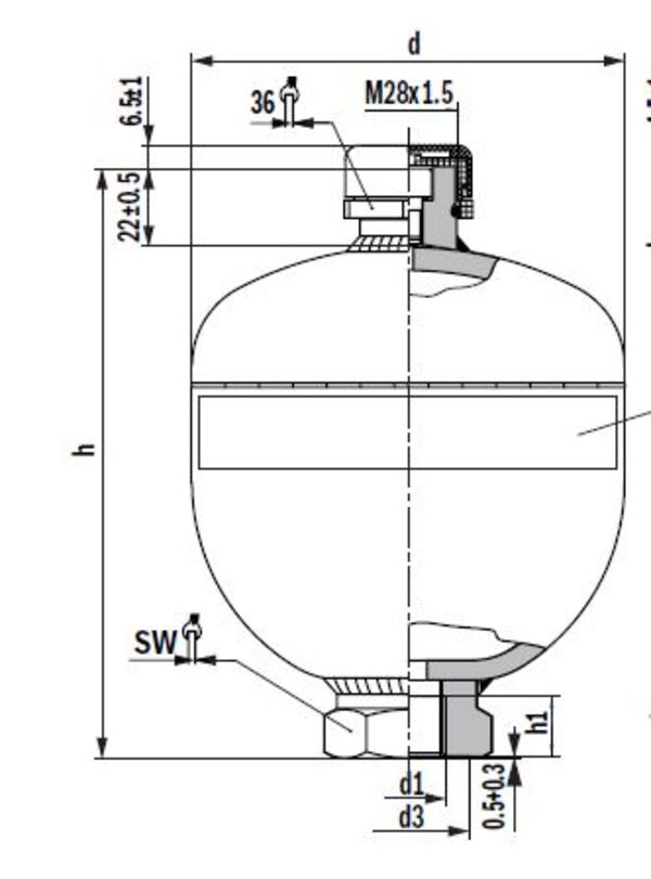 [BOSC0 531 602 575] Accu 0.7L - 180 bar - 10 bar - Vr. M18x1.5