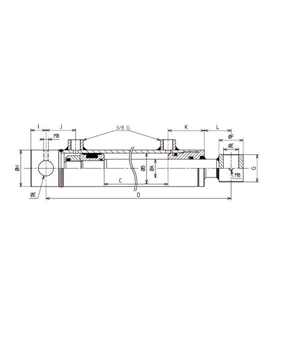 [DKWK 95 350 625 H] Cilinder DW stang 35 mm - boring 60 mm - Slag 0250 mm - lengte 0423 mm (tot einde voorraad)