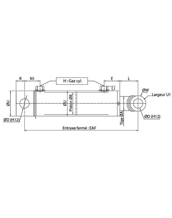[DKWK 95 400 840 I] Cilinder DW stang 40 mm - boring 80 mm - Slag 0400 mm - lengte 0510 mm (tot einde voorraad)