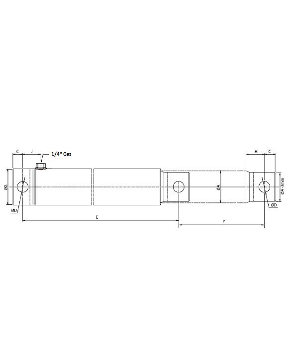 [DKWK 95 004 060 H] Cilinder EW stang 40 mm - Slag 0600 mm - lengte 0732 mm (tot einde voorraad)