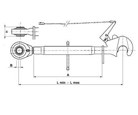 [DKWK 90 500 404] Derde punt CAT 3 - buis L = 460 mm - Haak cat 3 - kogelkop Ø 25,4 mm