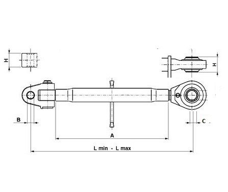 [DKWK 90 500 452] Derde punt CAT 3 - buis L = 400 mm - Kogelkop Ø 32 mm - gaffel Ø 32,0 mm