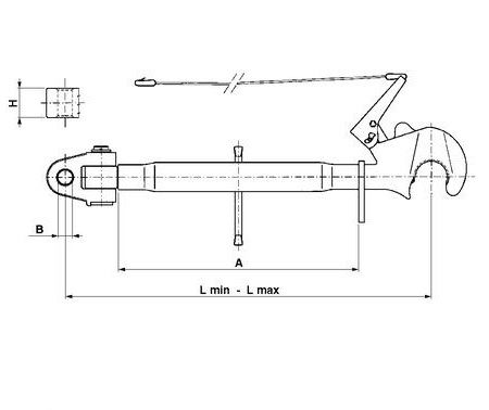 [DKWK 90 500 451] Derde punt CAT 3 - buis L = 400 mm - Haak cat 3 - gaffel Ø 32,0 mm