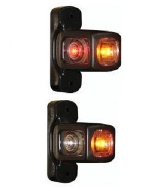 [AEBB286-DV] Markeerverlichting 12/24V LED gebogen - 103 x 84 x 33 - kristal/rood/oranje